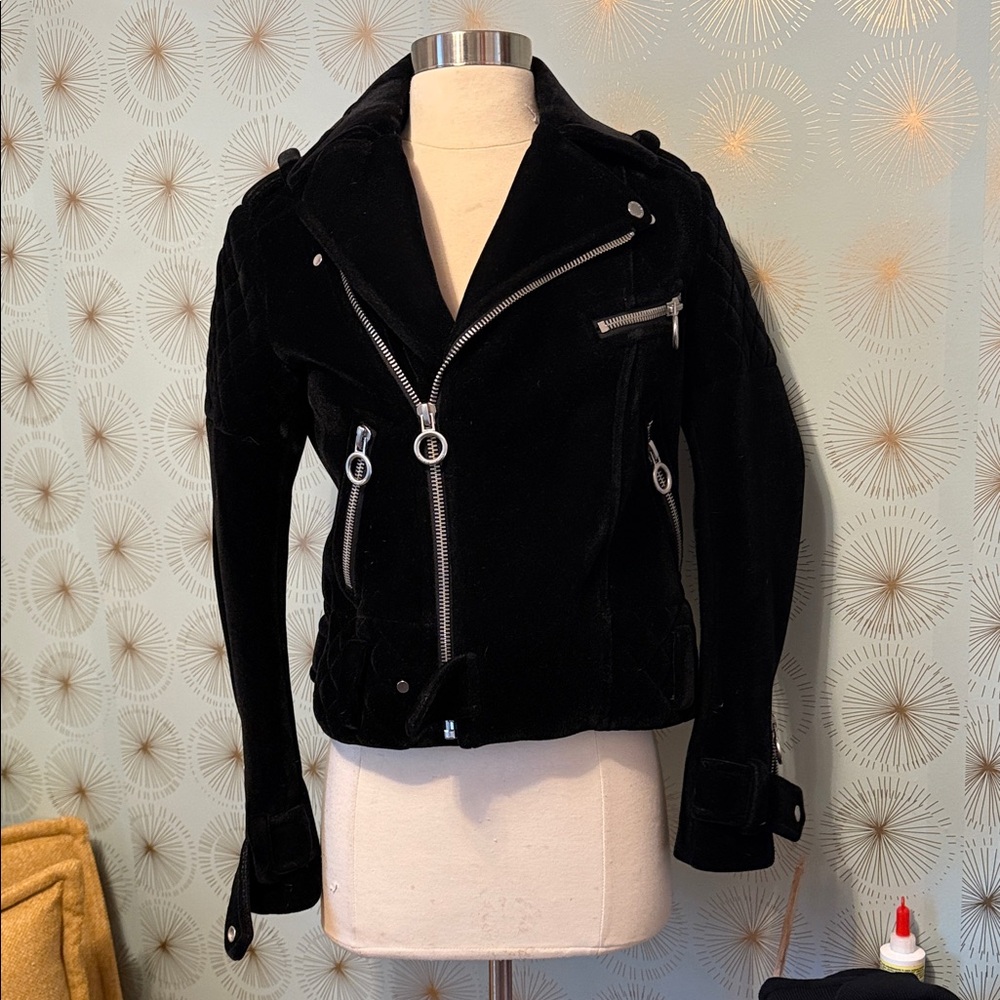 Marc Jacobs Black velvet moto  Jacket with Silver Accents